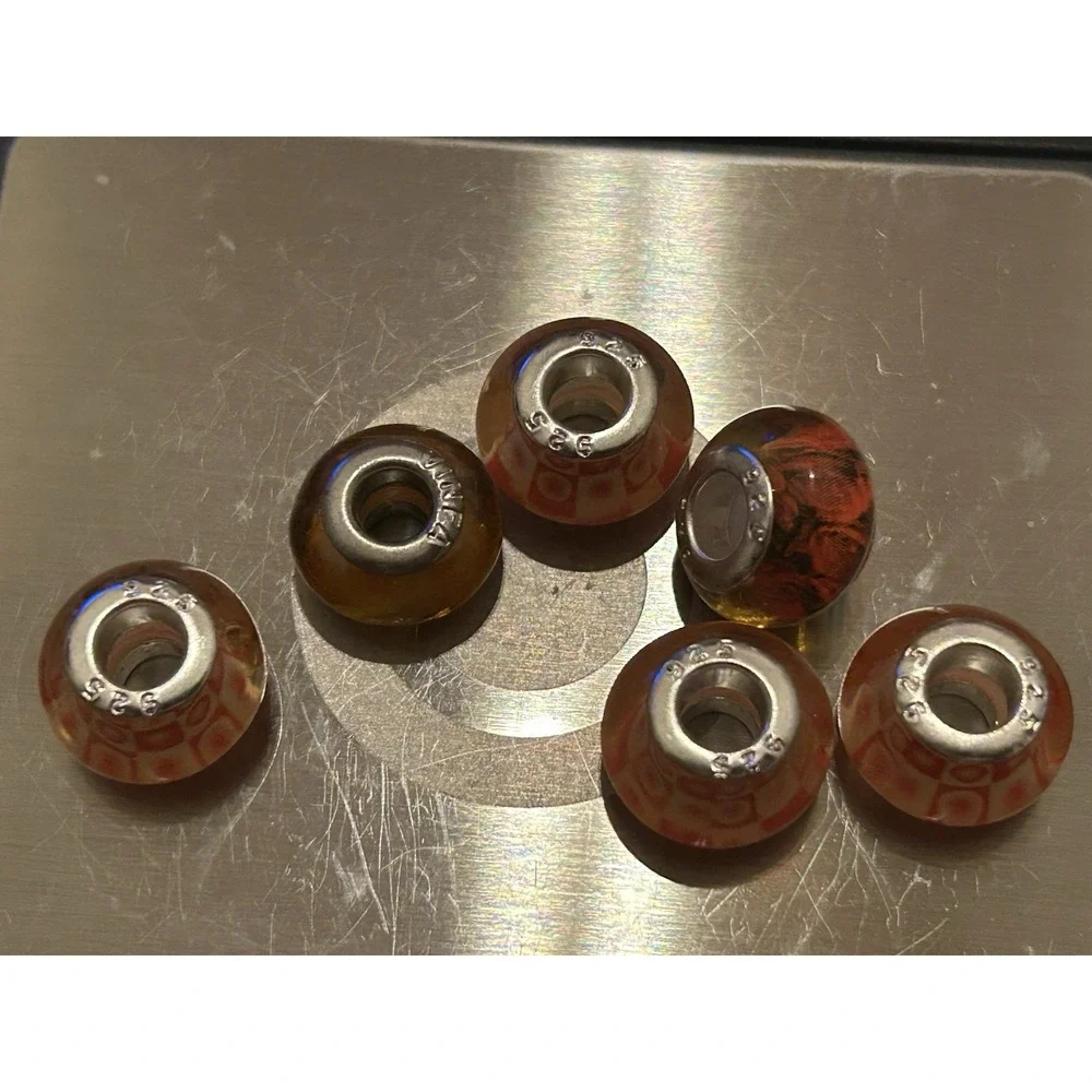 Lot of 6 Sterling Silver Core Bracelet Charm Beads Lampwork Glass Style 925 4